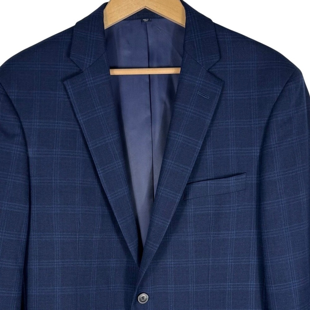 Jos. A. Bank 1905 Windowpane Plaid Wool Blazer Sport Coat 40 Long Navy Blue